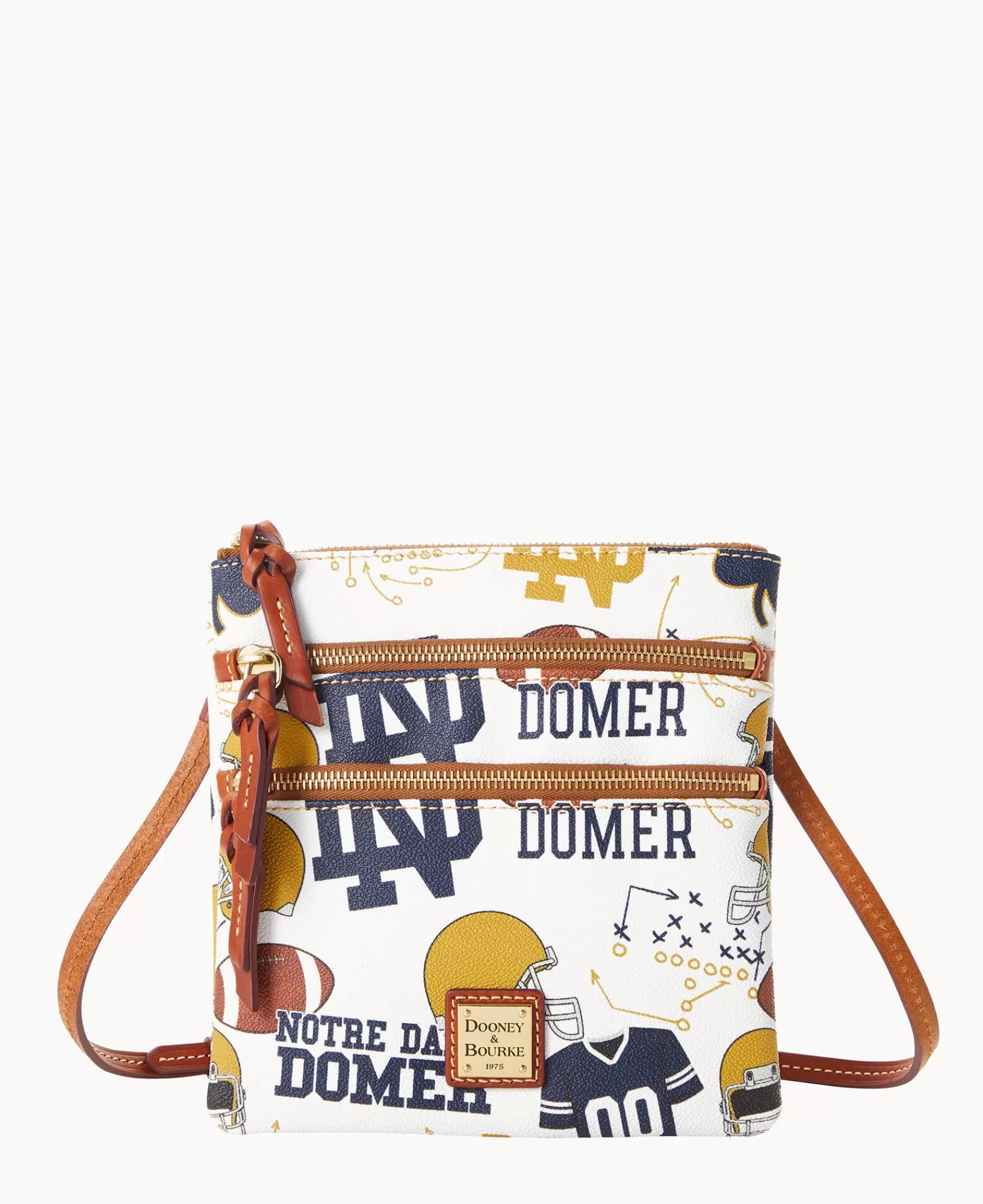Shoulder Bags | Crossbodies>Dooney & Bourke Collegiate University of Notre Dame North South Triple Zip Crossbody WhiteMulti