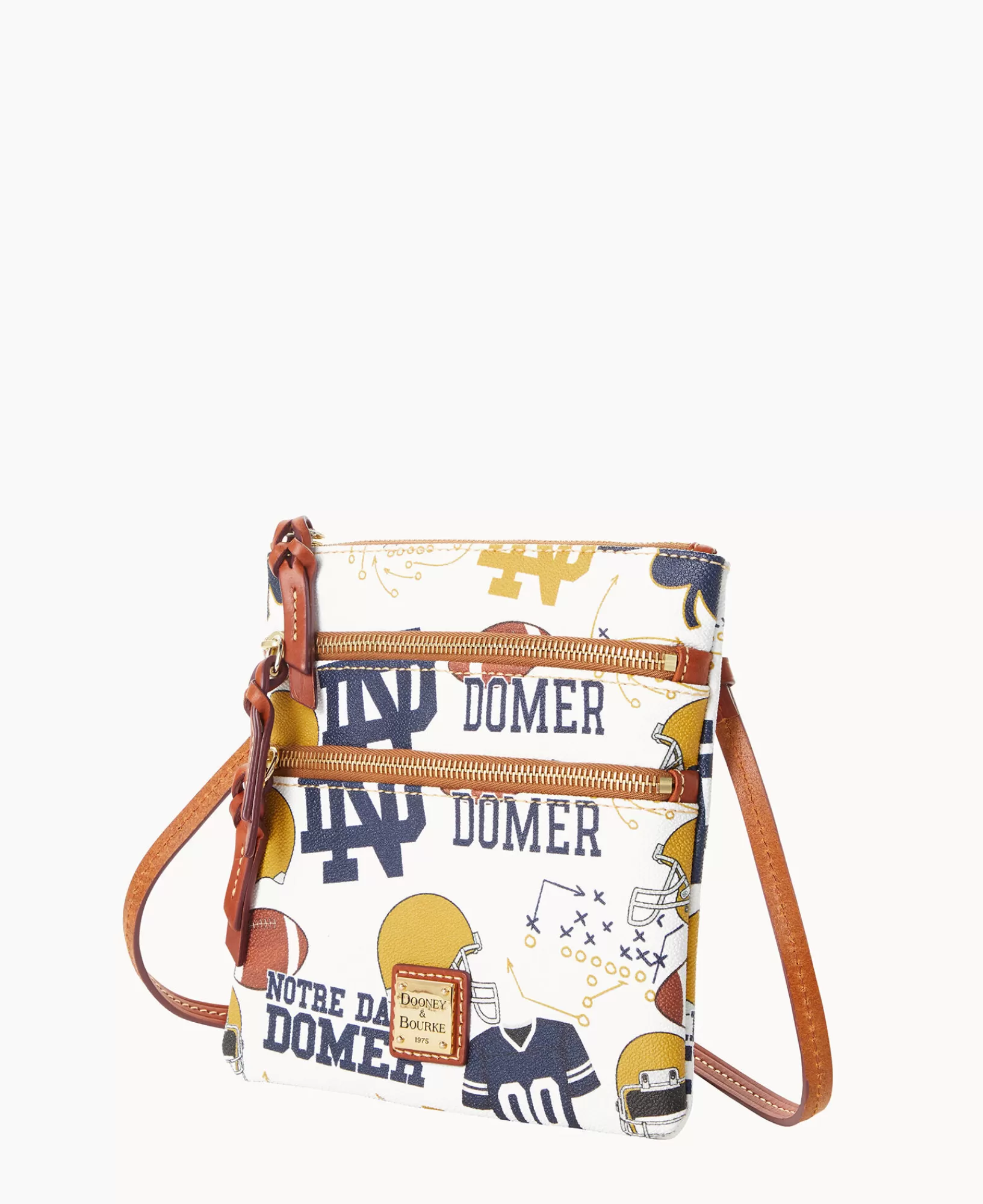 Shoulder Bags | Crossbodies>Dooney & Bourke Collegiate University of Notre Dame North South Triple Zip Crossbody WhiteMulti