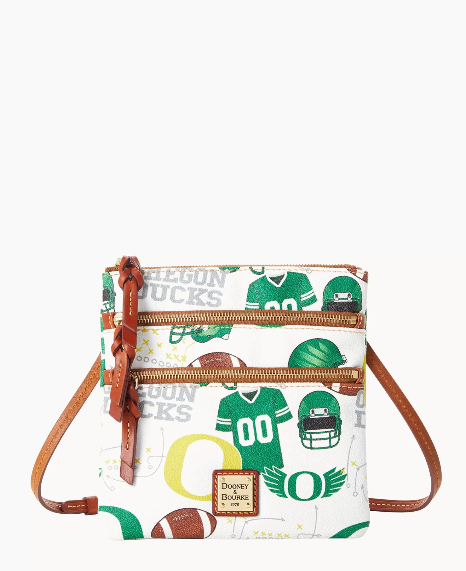 Shoulder Bags | Crossbodies>Dooney & Bourke Collegiate University of Oregon North South Triple Zip Crossbody WhiteMulti