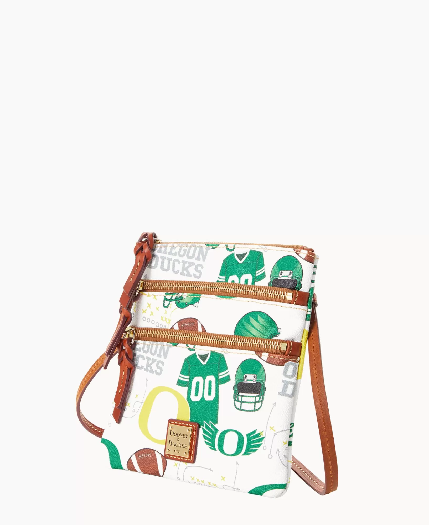 Shoulder Bags | Crossbodies>Dooney & Bourke Collegiate University of Oregon North South Triple Zip Crossbody WhiteMulti